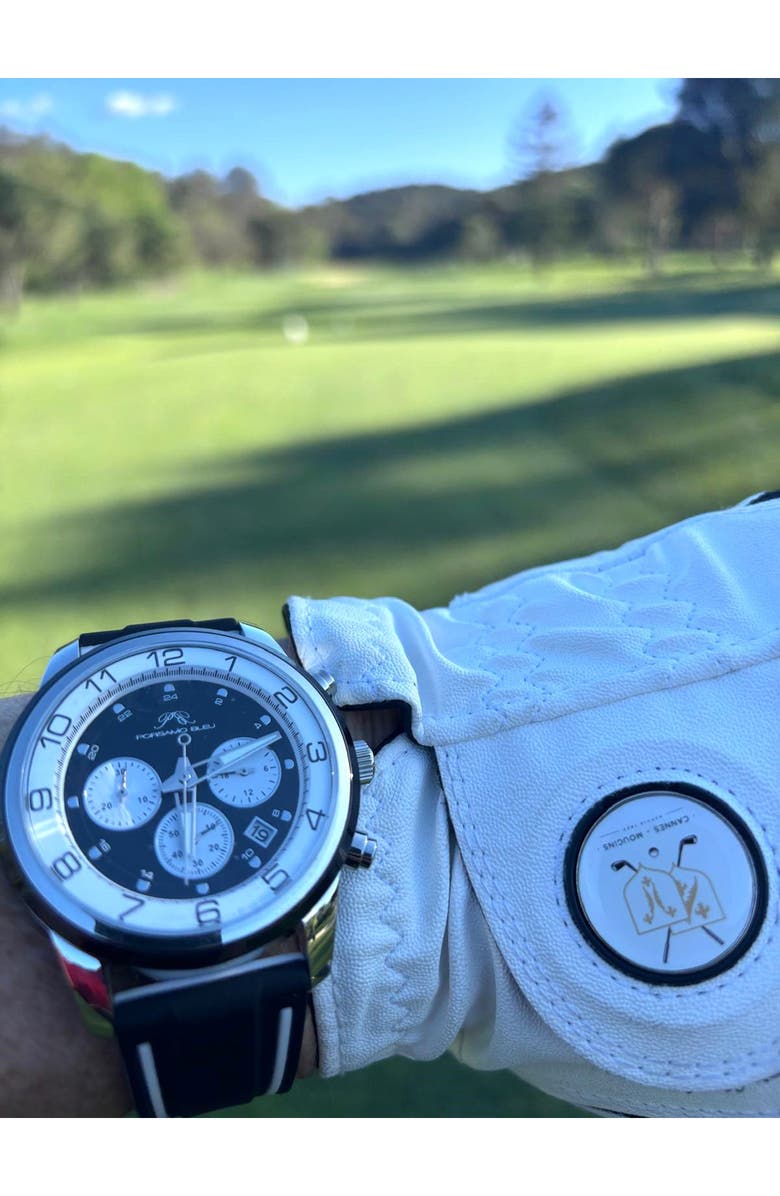 PORSAMO BLEU Arthur Chronograph Silicone Strap Watch, 44mm, Alternate, color, Silver/Black/White