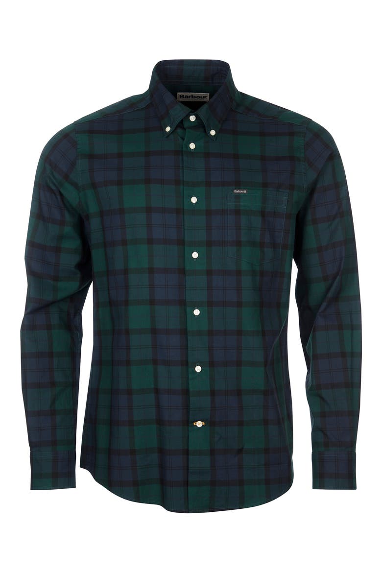 Wetherham Tailored Fit Plaid Flannel Button-Down Shirt, Alternate, color, BLACK WATCH