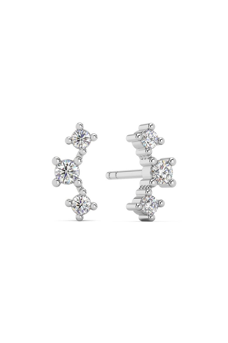 1/5Ct TW 3-Stone Diamond Crawler Earrings 14k Gold Studs Lab Grown 1/3" Tall, Alternate, color, 14k White Gold