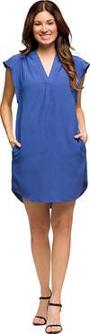 24seven Comfort Apparel Maternity V-Neck Cap Sleeve Knee Length Pocket Dress