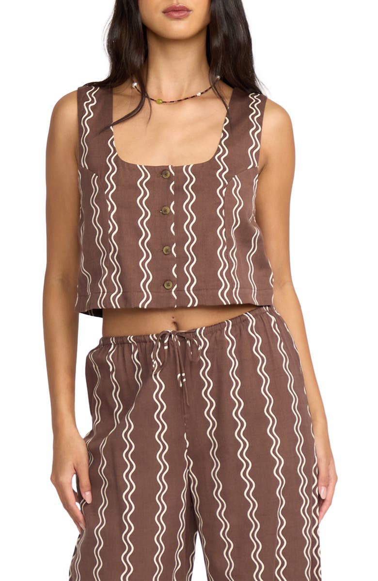 Billabong Another Wave Crop Cotton Blend Button-Up Tank Top, Main, color, Espresso Brown