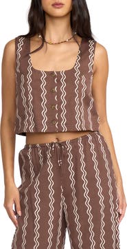 Billabong Another Wave Crop Cotton Blend Button-Up Tank Top