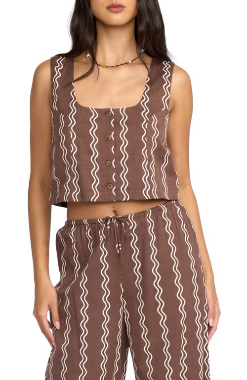 Billabong Another Wave Crop Cotton Blend Button-up Tank Top In Brown
