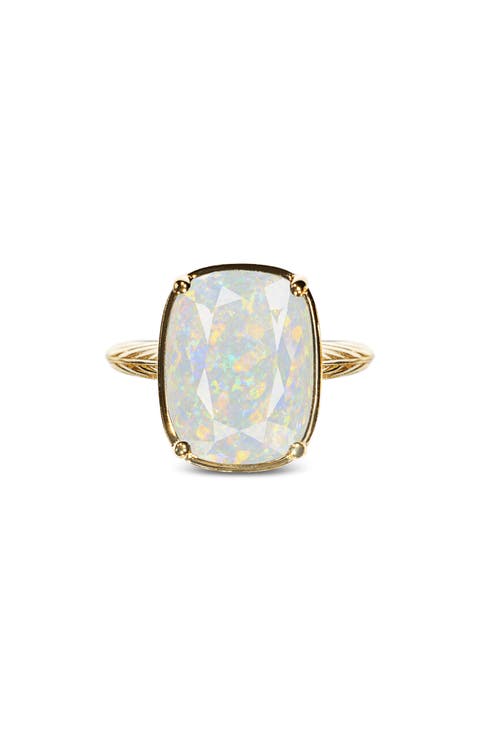 Simulated Opal Sterling Silver Elongated Cushion Ring
