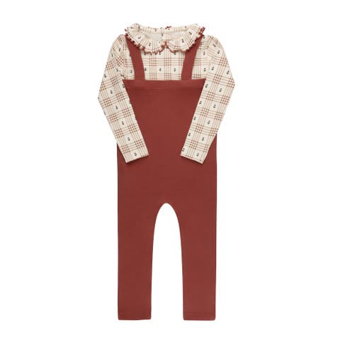 Cotton Floral Plaid Collection - Bodysuit + Overalls (Toddler, Little Kid & Big Kid)