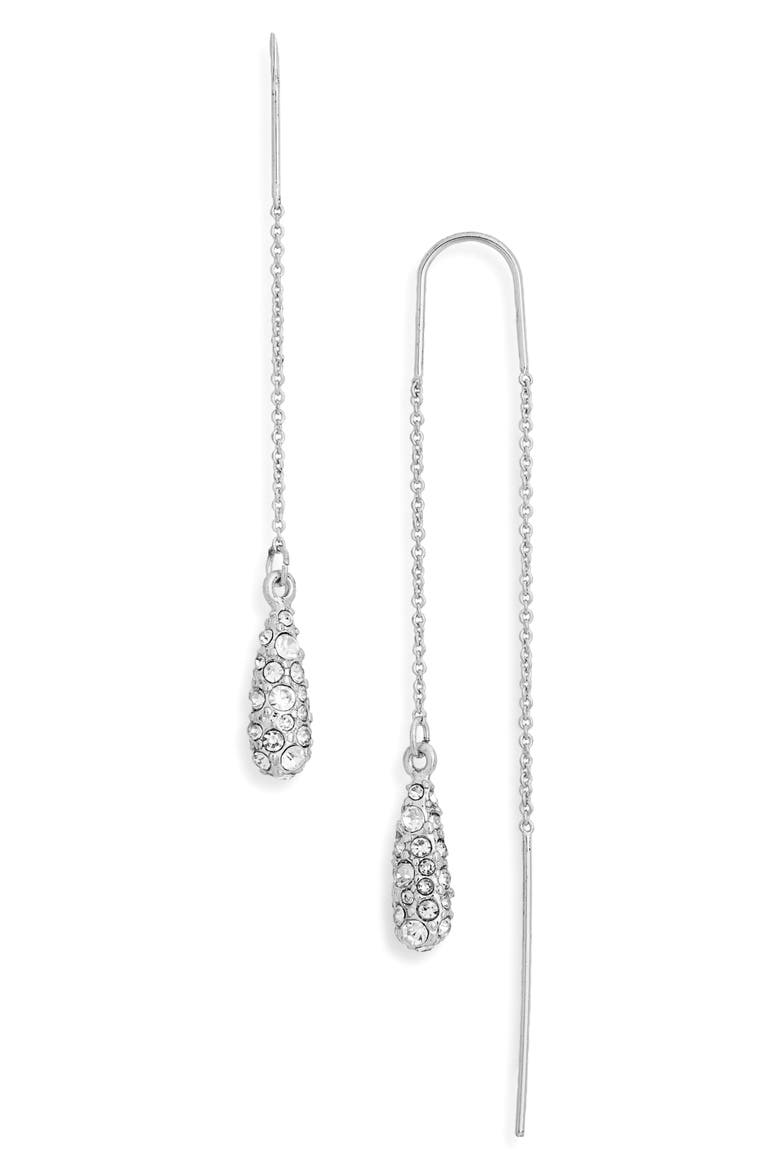 Pavé Cubic Zirconia Teardrop Threader Earrings, Main, color, CLEAR- SILVER