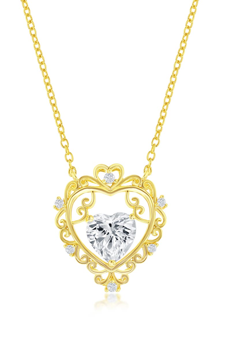 Sterling Silver CZ Heart Necklace, Main, color, GOLD