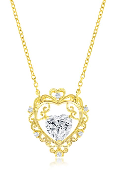 Sterling Silver CZ Heart Necklace