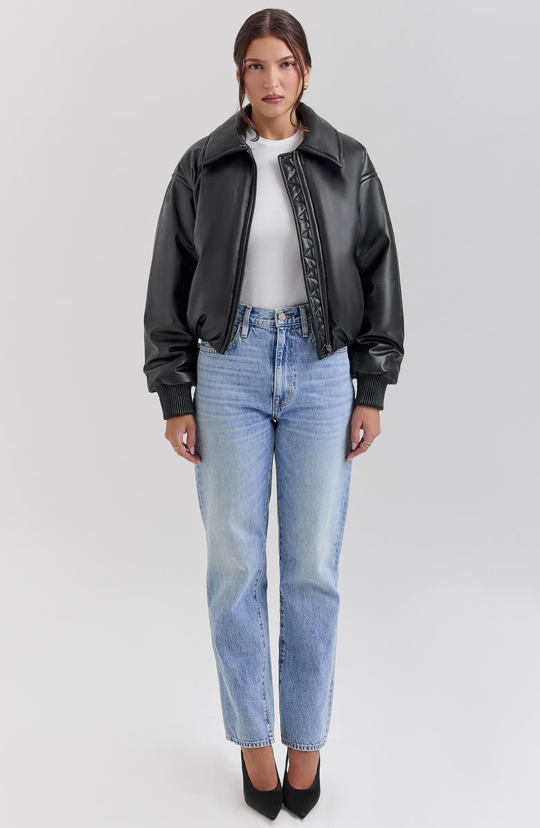 HOUSE OF CB Sante Faux Leather Bomber Jacket, Alternate, color, Black