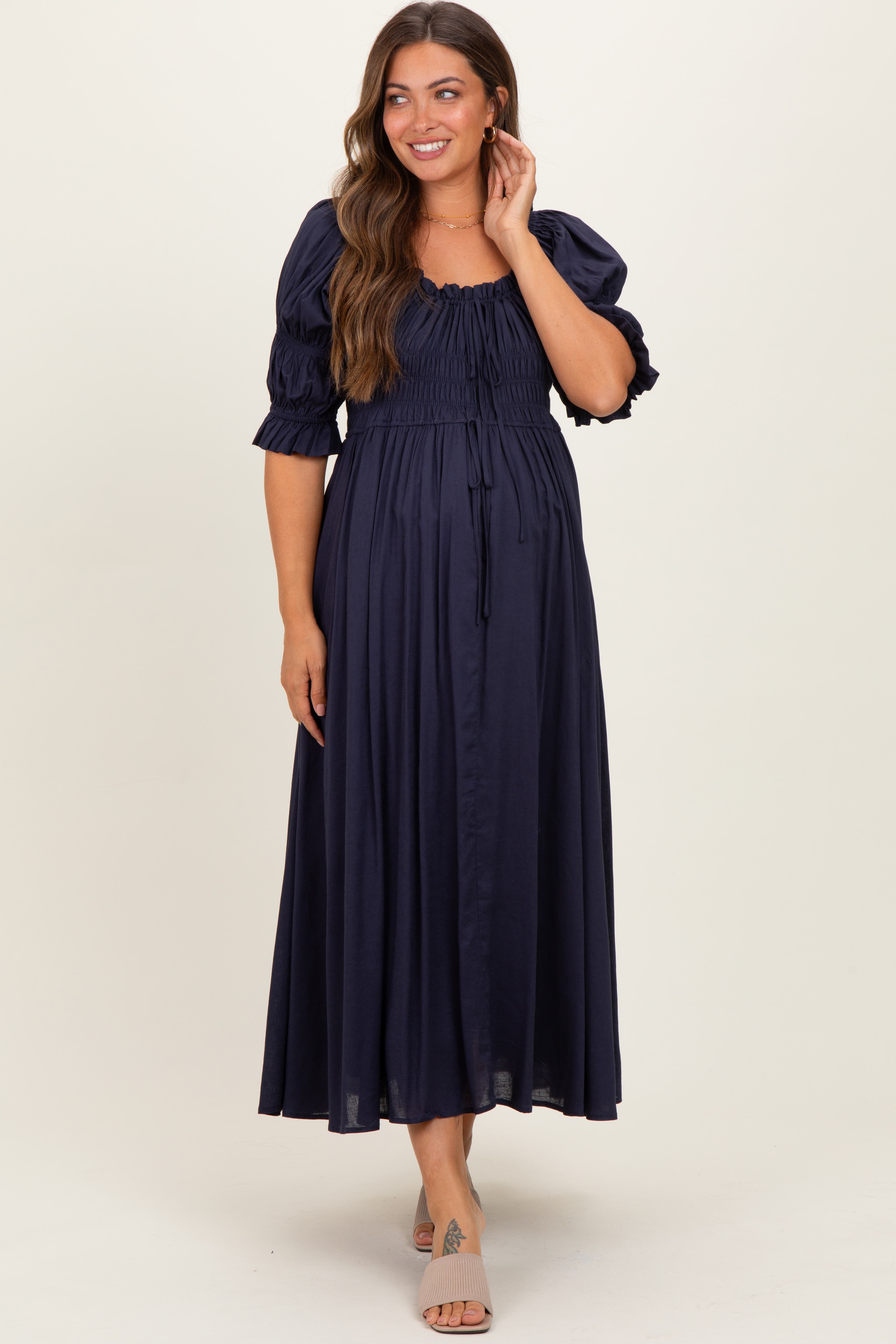 PinkBlush Smocked Ruffle Square Neck Midi Dress (Women) | Nordstrom