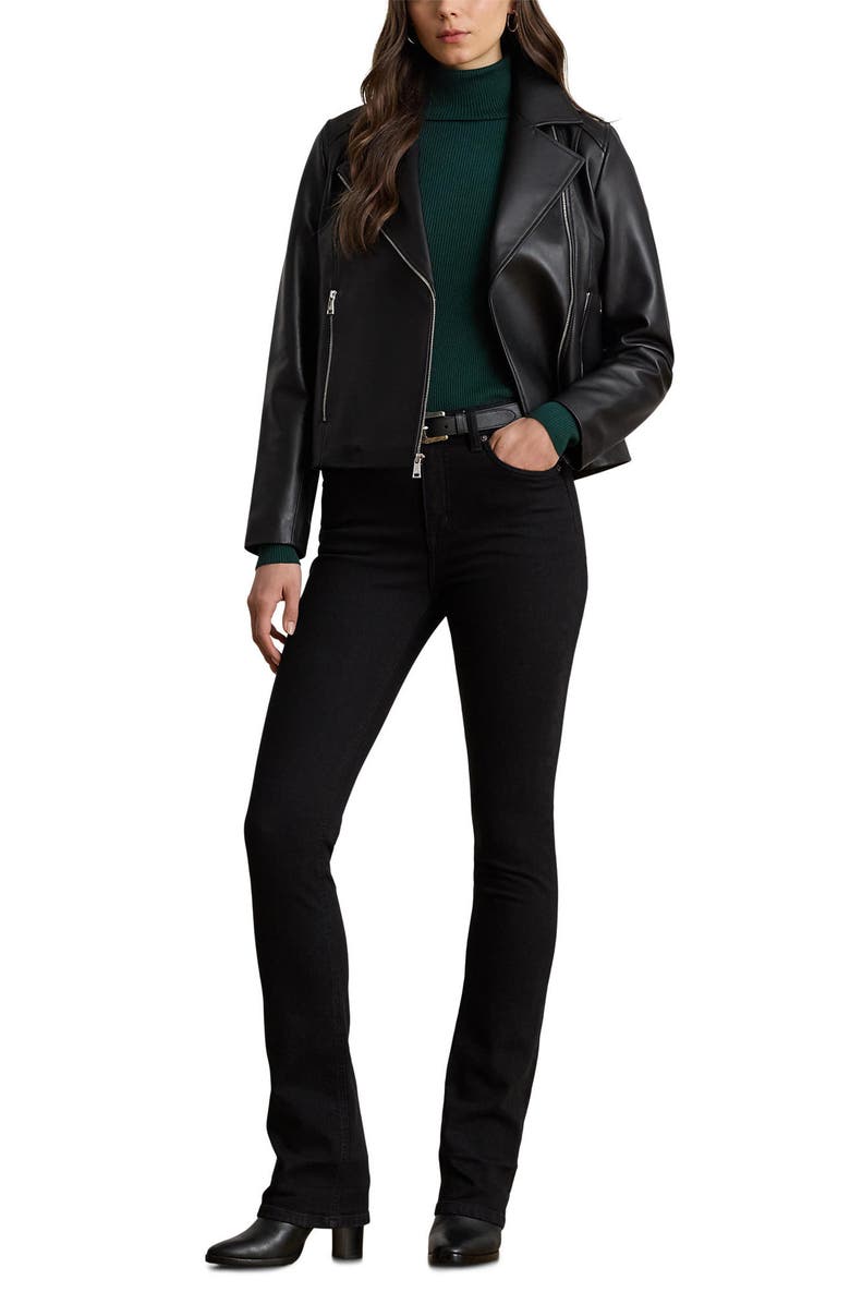 Lauren Ralph Lauren Moto Leather Jacket, Alternate, color, Black