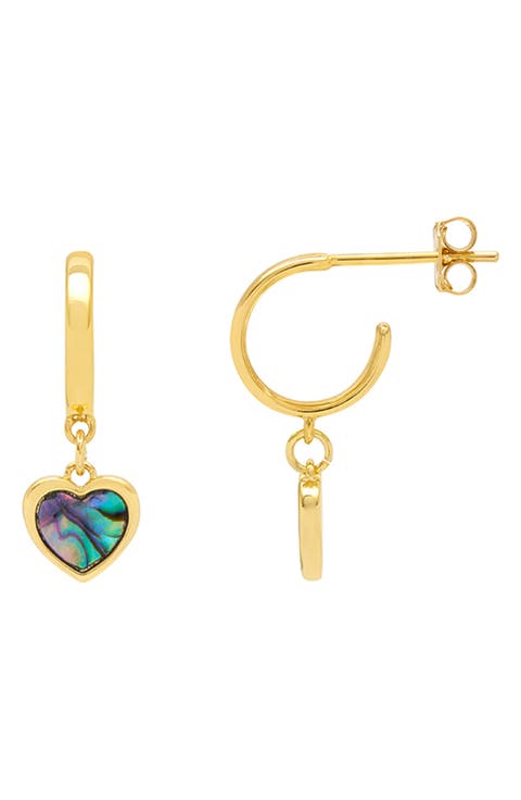 Abalone Heart Drop Hoop Earrings