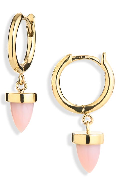 Opal Bullet Drop Huggie Hoop Earrings