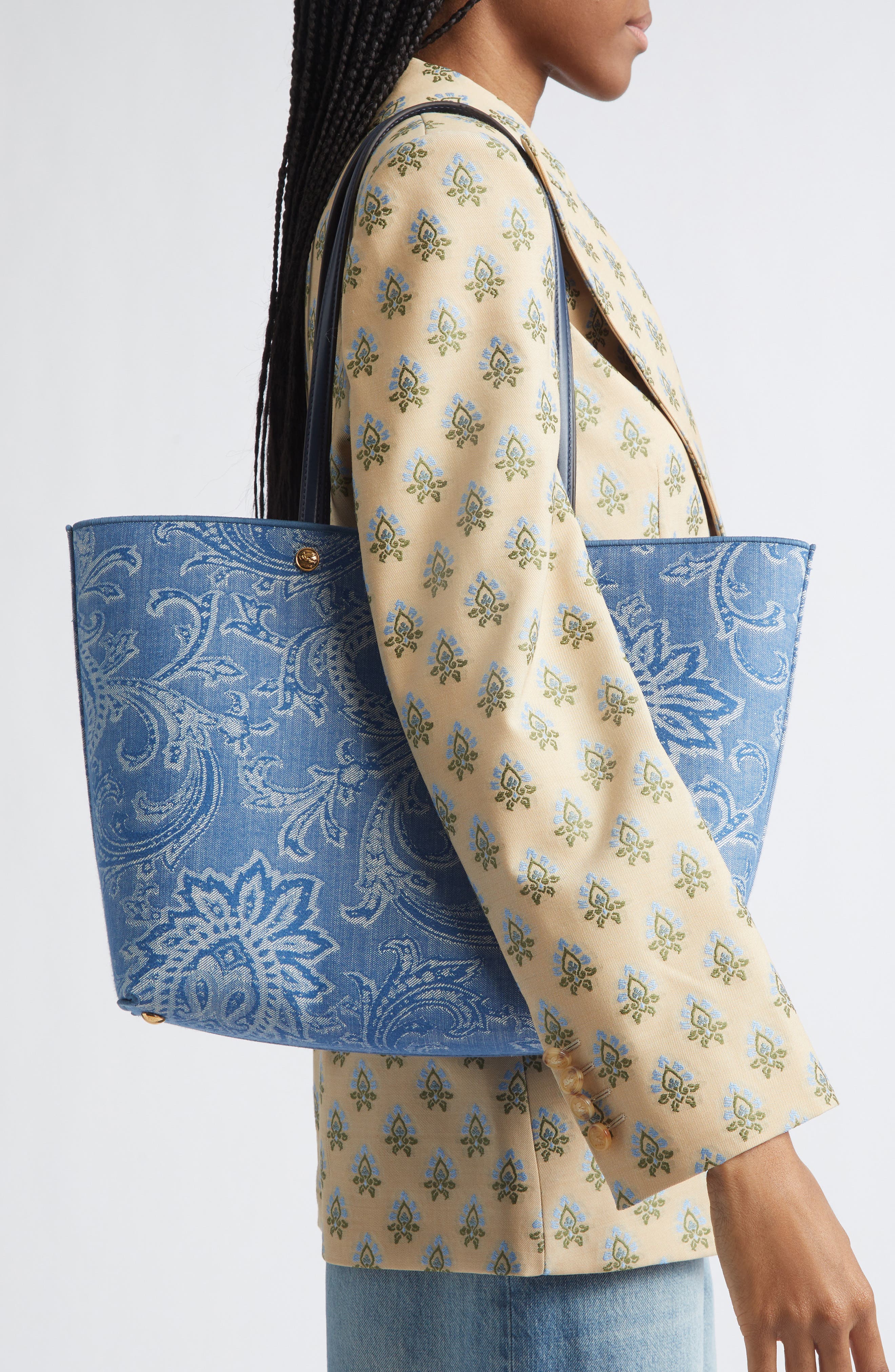 Etro Jacquard Tote, Alternate, color, Blue