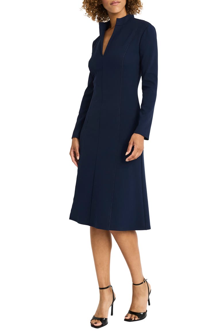 Split Neck Long Sleeve Midi Dress, Alternate, color, NAYB
