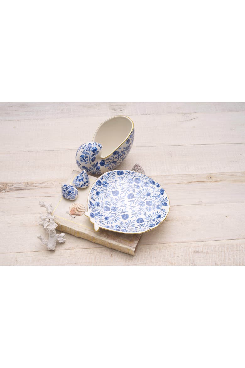 Chinoiserie Scotch Ponnet Nautilus Shell Figurine 2.12" x 3.9", Alternate, color, Blue