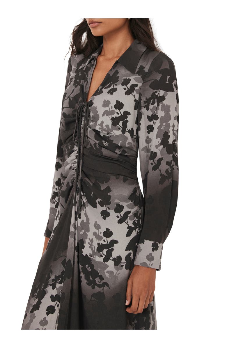 MINT VELVET Floral Print Midi Dress with a collar, Alternate, color, Black