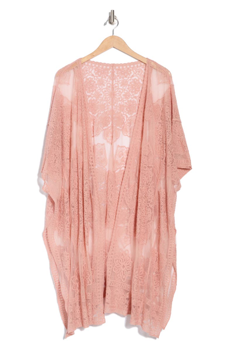 AREA STARS Flower Lace Cotton Ruana, Alternate, color, Pink