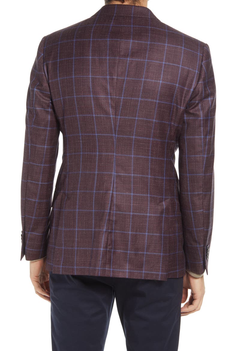 Windowpane Slub Wool Blend Sport Coat, Alternate, color, MAROON