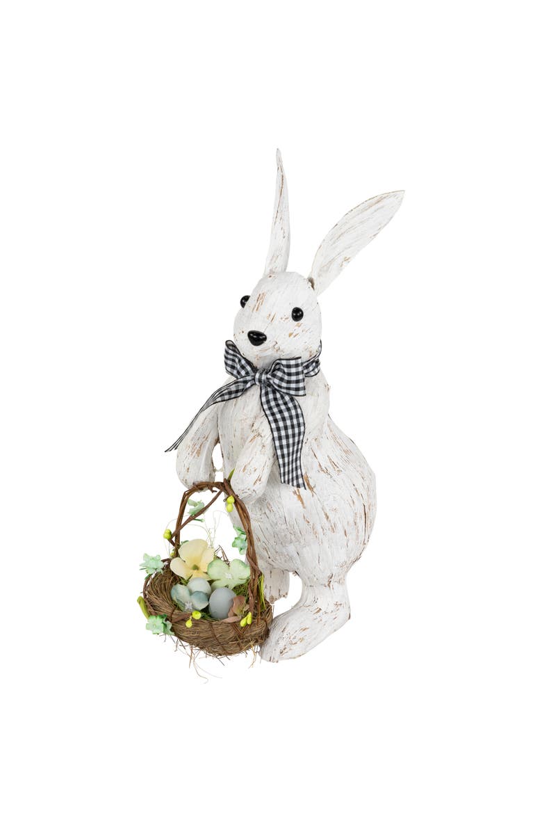 Northlight Rabbit with Easter Basket Decoration - 13" - Brushed White, Main, color, White