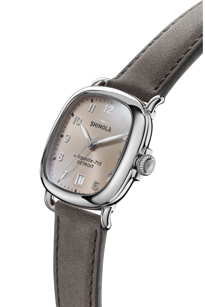 The Guardian Leather Strap Watch, 36mm, Alternate, color, GREY/ NUDE PINK/ SILVER