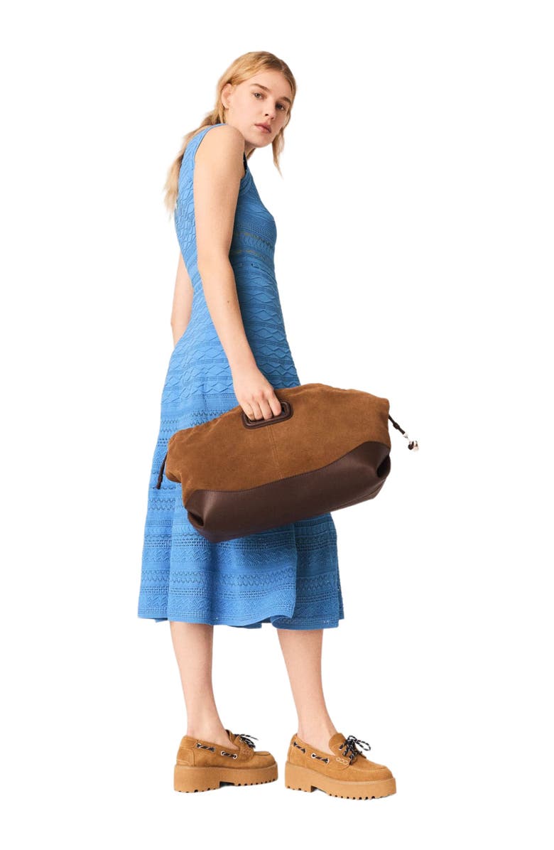 maje Pointelle knit maxi dress, Alternate, color, Blue