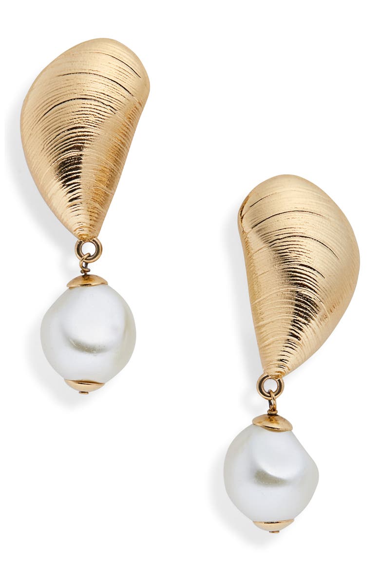 Mussel Faux Pearl Drop Earrings, Main, color, PEARL