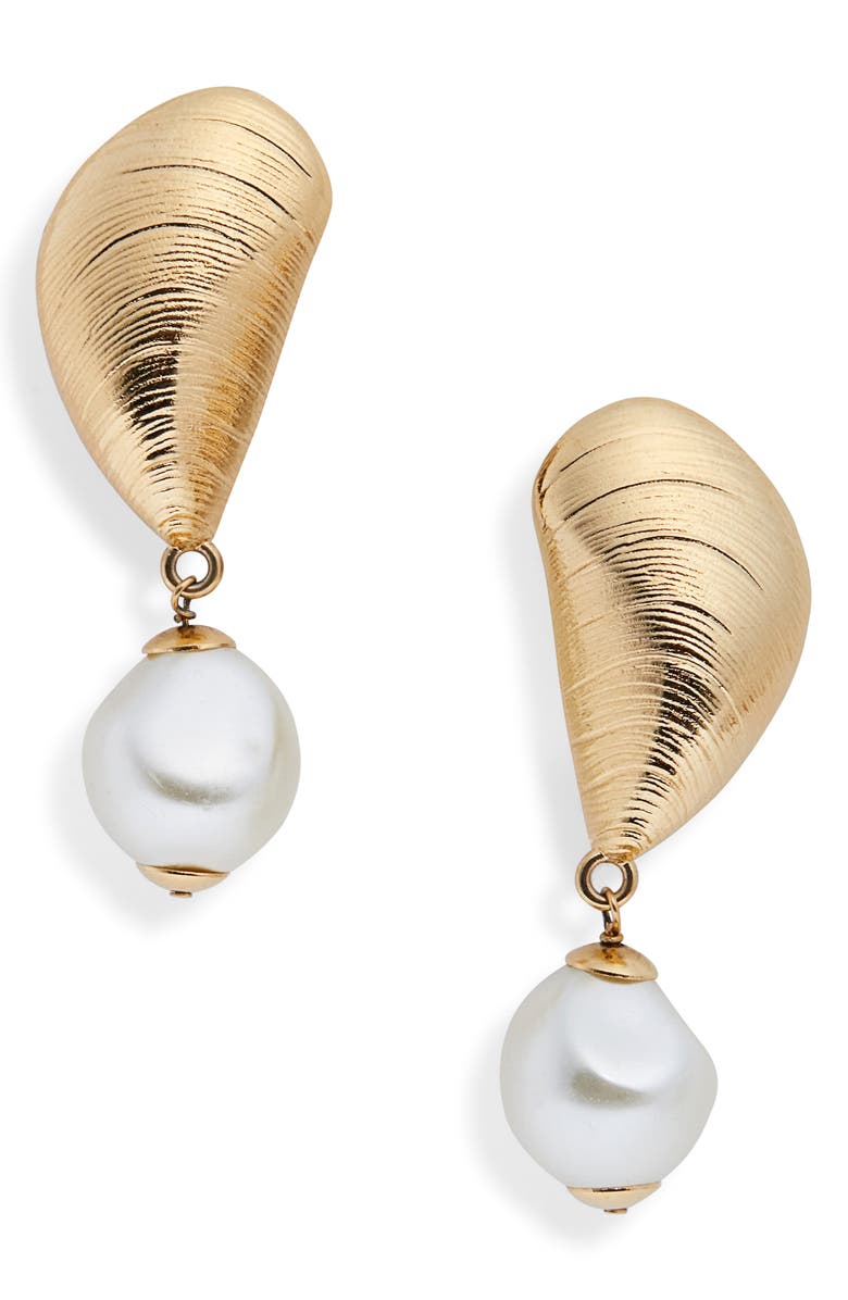 Oscar de la Renta Mussel Faux Pearl Drop Earrings, Main, color, Pearl