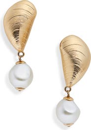Oscar de la Renta Mussel Faux Pearl Drop Earrings
