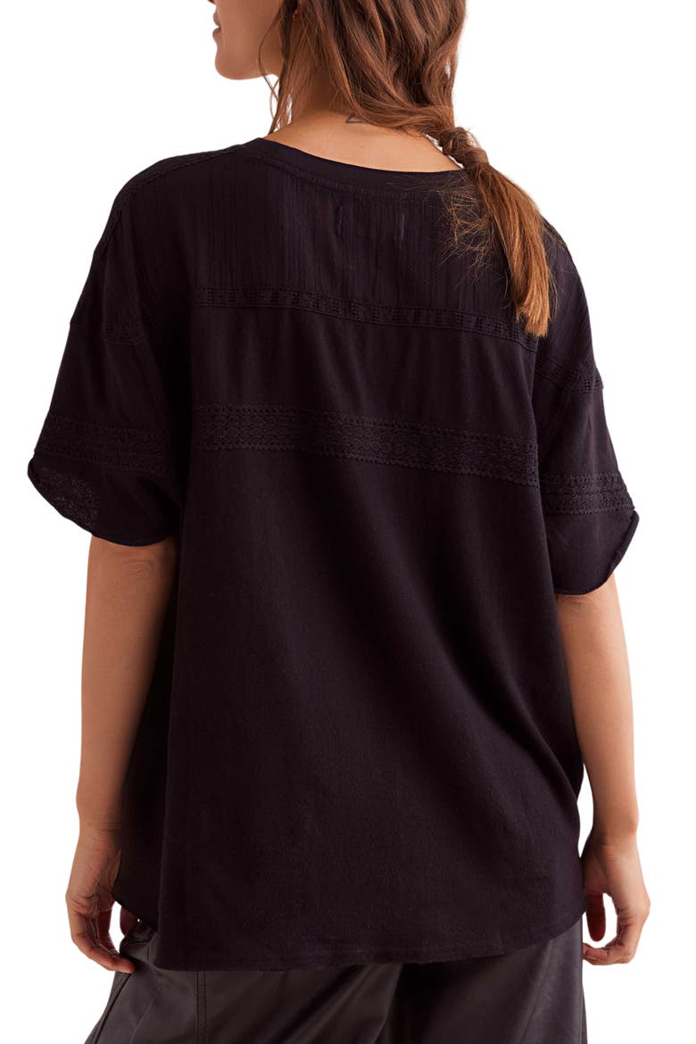 Dorothy Lace Trim Oversize Cotton T-Shirt, Alternate, color, BLACK