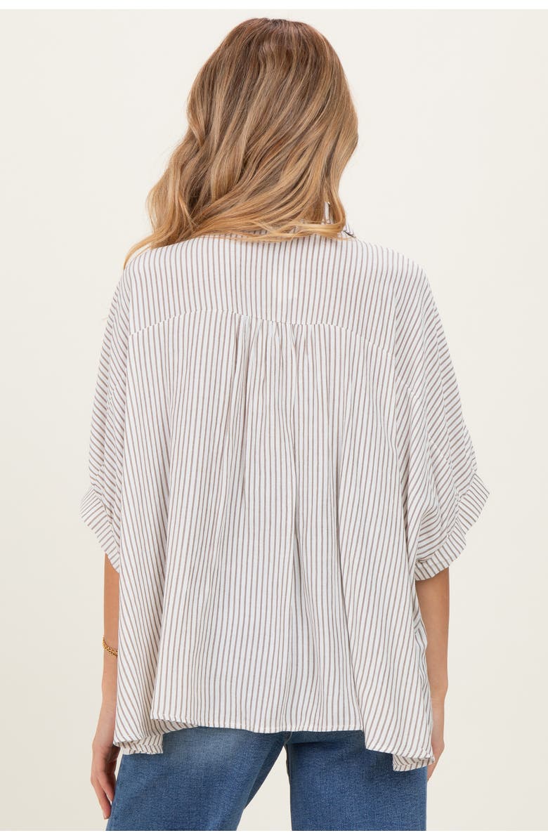 PinkBlush Striped Boxy Button Down Top, Alternate, color, Taupe