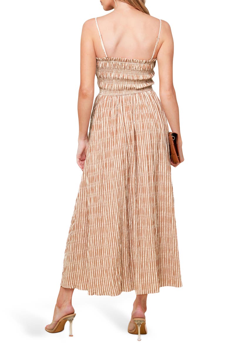 FLYING TOMATO Seersucker Stripe Midi Dress, Alternate, color, Brown/ Ivory