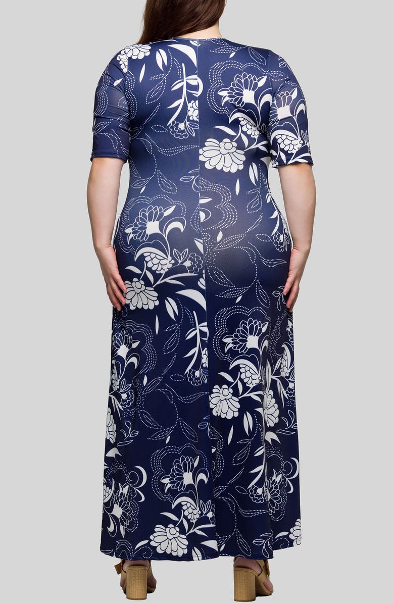 24seven Comfort Apparel Floral Knit Maxi Dress, Alternate, color, Navy Multi