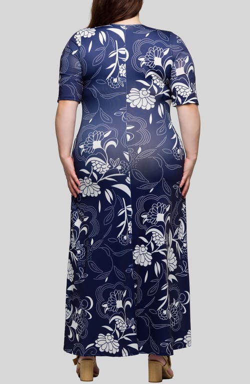 Shop 24seven Comfort Apparel Floral Knit Maxi Dress In Navy Multi