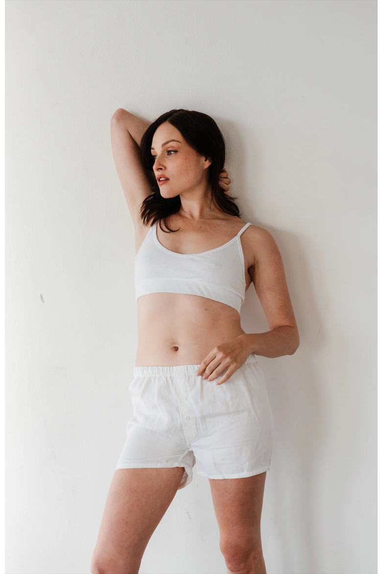 Women's 100% Organic Linen Boxer Shorts, Alternate, color, White