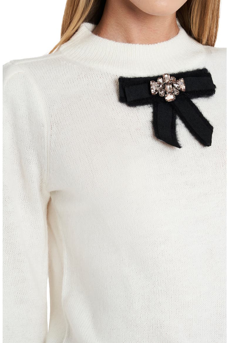 Jeweled Bow Detail Sweater, Alternate, color, ANTIQ WHITE