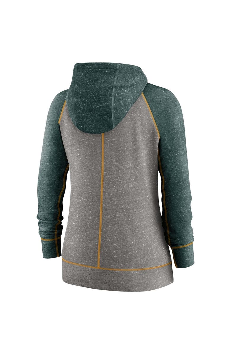 Nike Women's Nike Heathered Charcoal/Heathered Green Oakland Athletics Split Wordmark Gym Vintage Raglan Full-Zip Hoodie, Alternate, color, 