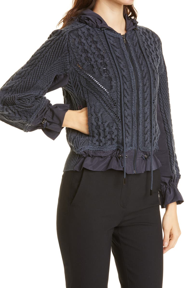 KOBI HALPERIN Lynne Mixed Knit Zip-Up Sweater, Alternate, color, Navy