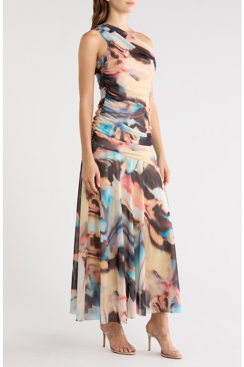 Deni Abstract Print One-Shoulder Maxi Dress, Alternate, color, DESERT PINK