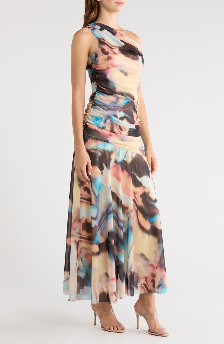 Steve Madden Deni Abstract Print One-Shoulder Maxi Dress, Alternate, color, Desert Pink