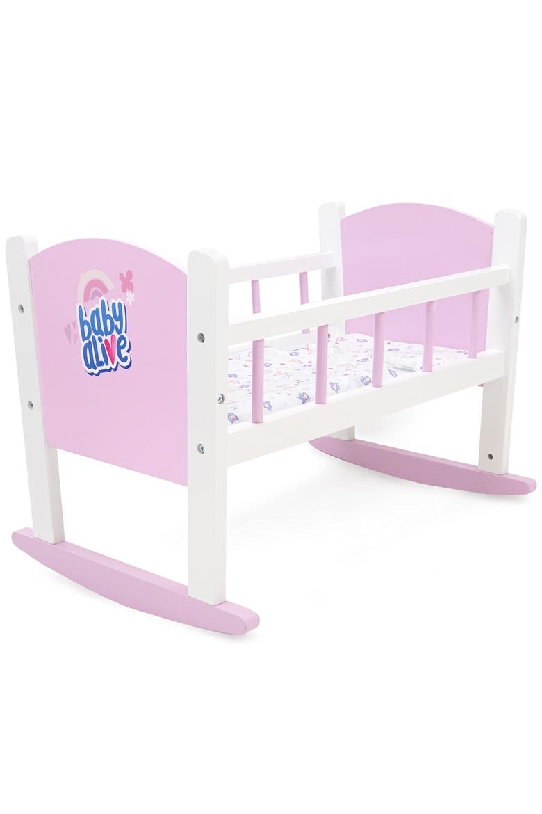 Baby Alive Wooden Doll Cradle Rocking Bed, Main, color, Multicolored