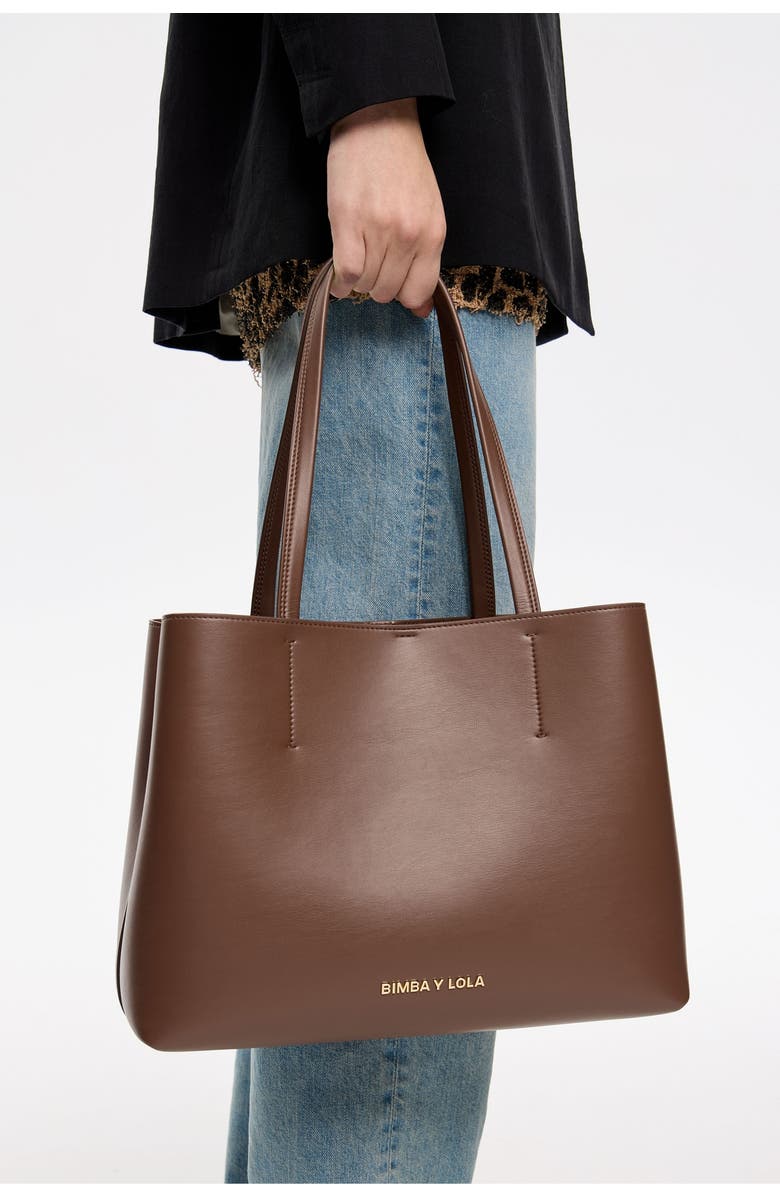 Bimba y Lola Large Leather Chihuahua Shopper Bag, Alternate, color, Moka