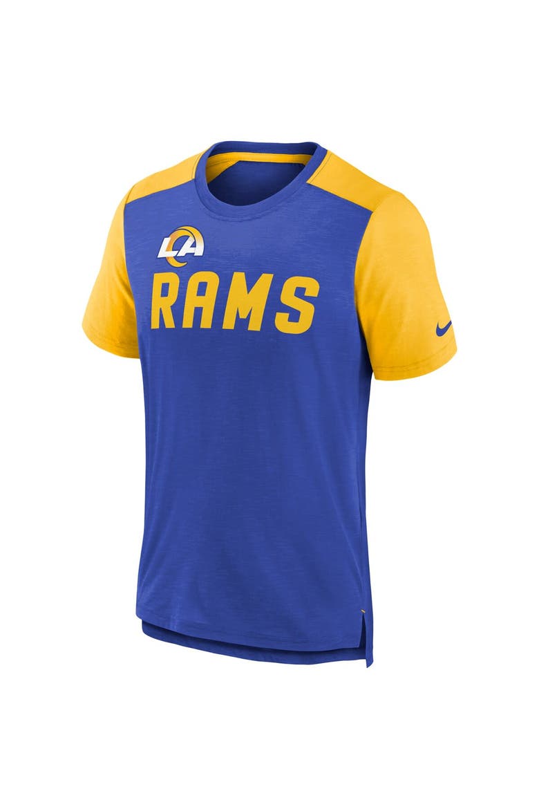 Youth Nike Heathered Royal/Heathered Gold Los Angeles Rams Colorblock Team Name T-Shirt, Alternate, color, Heather Royal