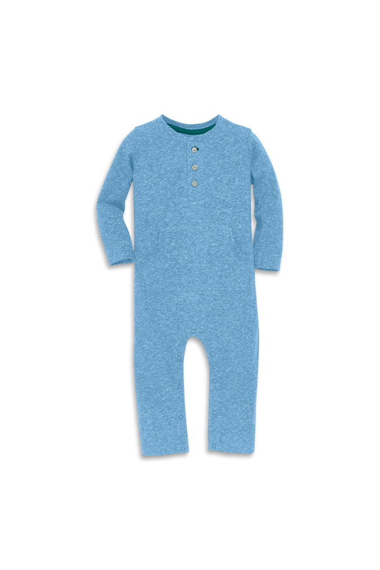 Baby Heathered Henley Romper, Main, color, Cornflower