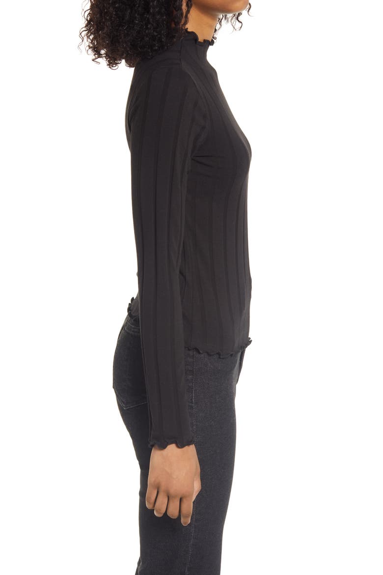 Lettuce Edge Ribbed Cotton Blend Turtleneck Top, Alternate, color, BLACK