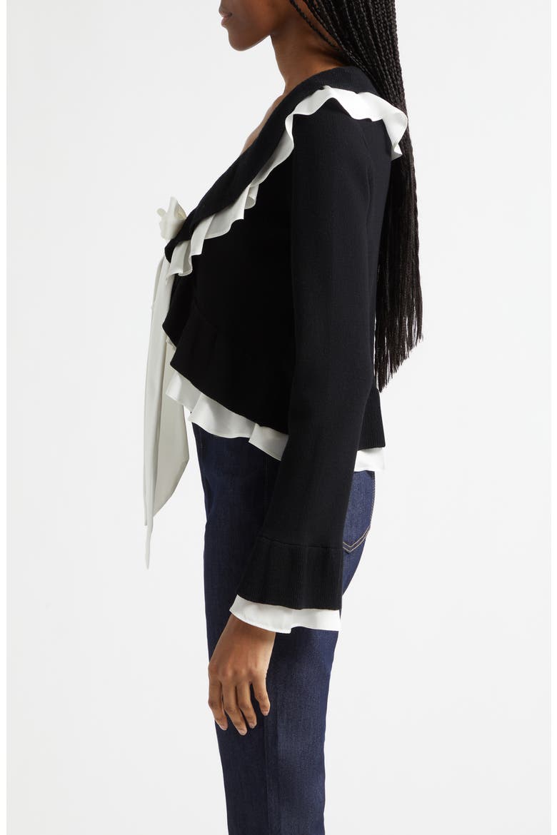Melinda Ruffle Tie Front Cardigan, Alternate, color, BLACK/ GARDENIA