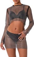 EDIKTED Embellished Sheer Fishnet Crop Top