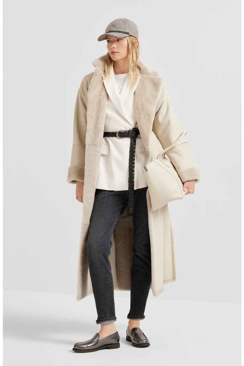 Shearling reversible coat, Alternate, color, Cool Beige