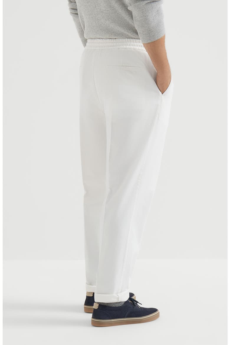 Garment-dyed twisted cotton gabardine trousers with drawstring and double pleats, Alternate, color, Snow