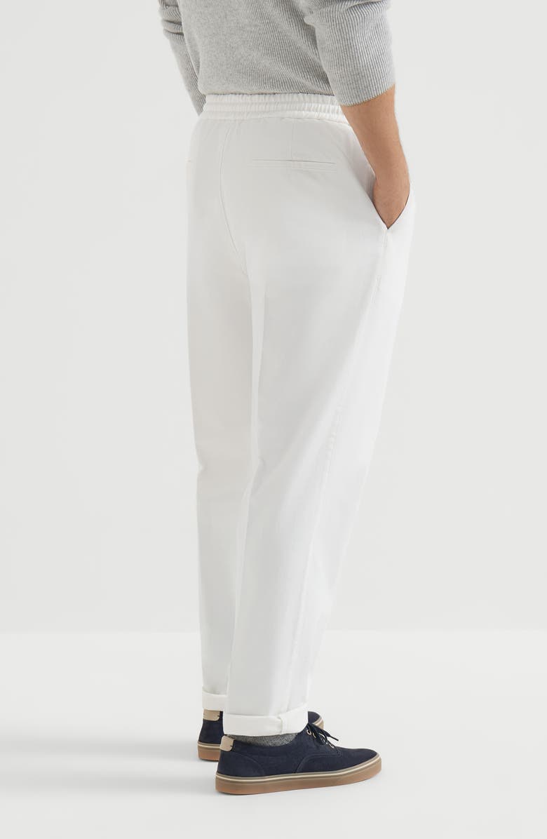 Brunello Cucinelli Garment-dyed twisted cotton gabardine trousers with drawstring and double pleats, Alternate, color, Snow